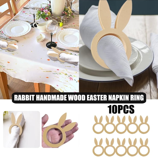 Easter Napkin Holder, Novelty Wood Decor, DIY Kitchen Set 10PCS, Festive Home Decoration, Wedding Party Table, Foldable Design, Wooden Material, for Bedroom