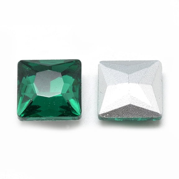 50 pc Pointed Back Glass Rhinestone Cabochons Back Plated Faceted Square Sea Green 8x8x3.5mm