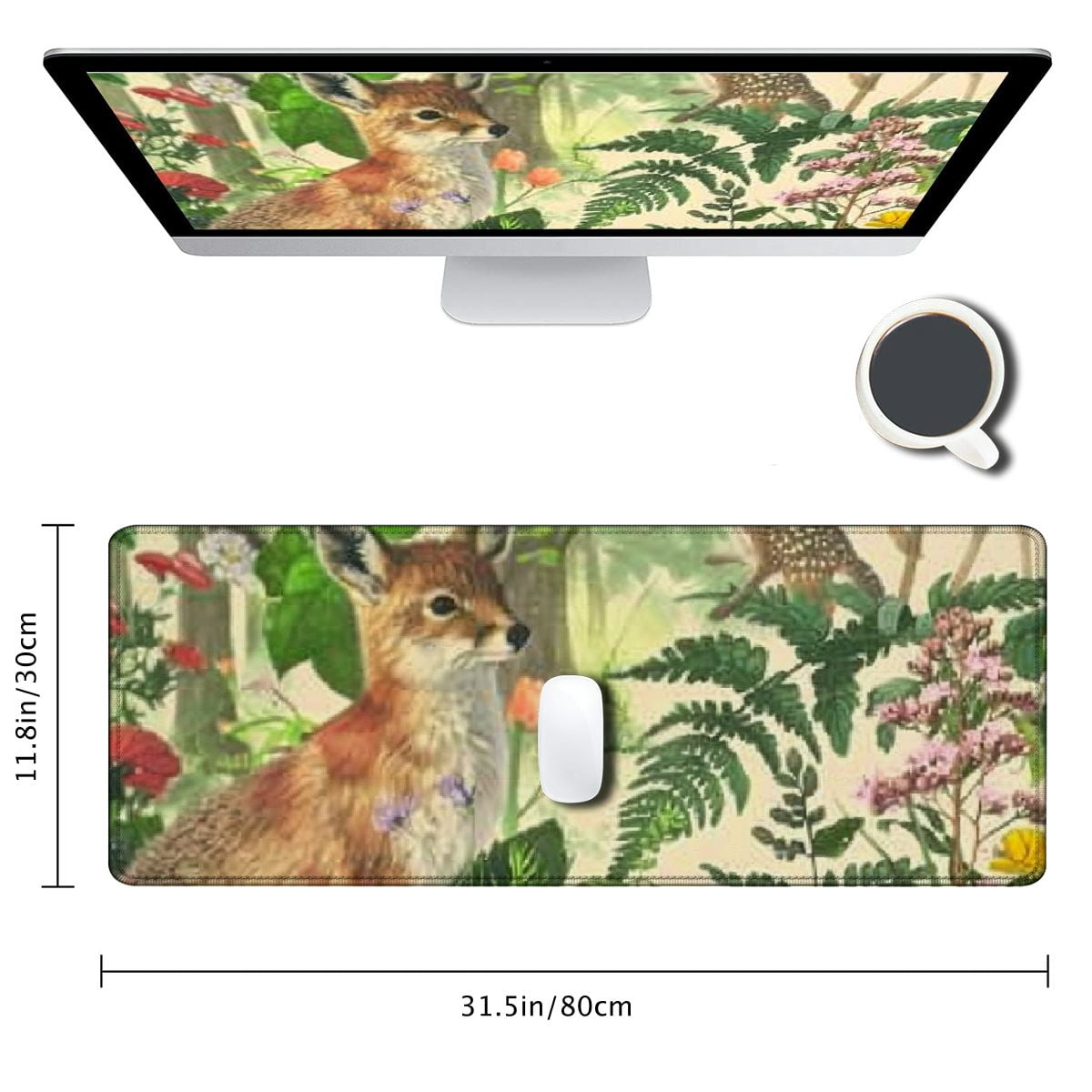 Heduofu Watercolor Forest Animals Desk Mat for Desktop Fox Plants Birds Waterproof Desk Pad for Keyboard Mouse Pads Long Desk Table Portector Desk Writing Mat for Office and Home 31.5x11.8 in