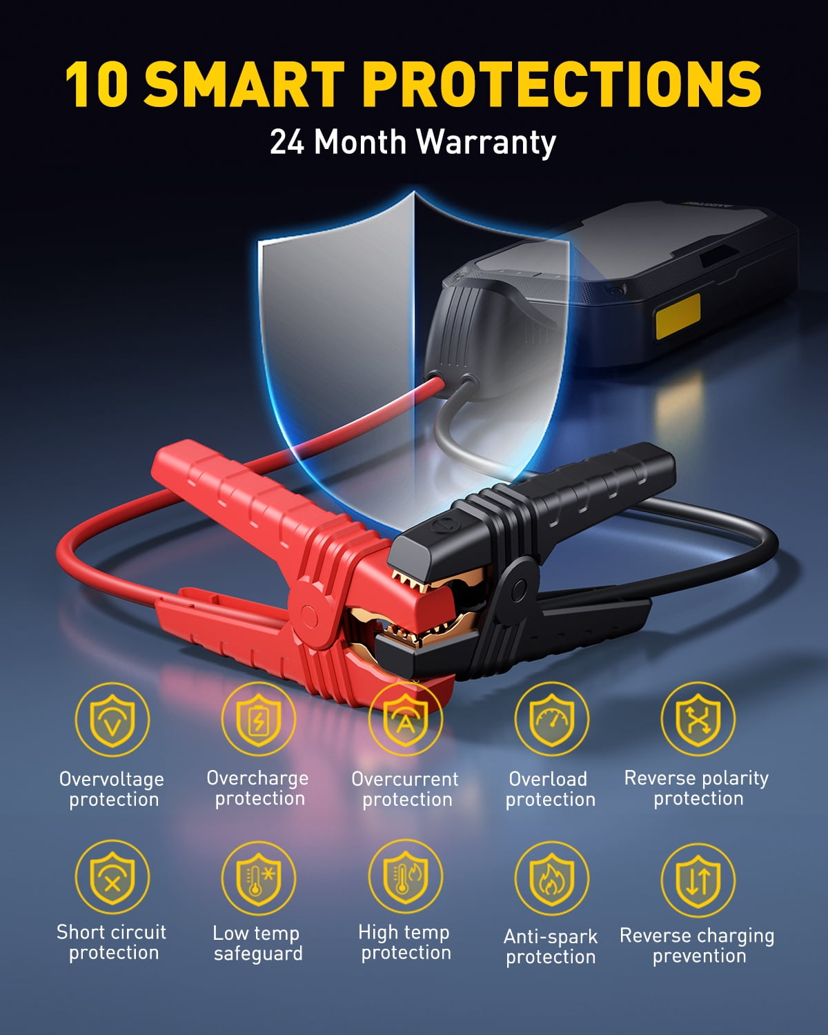 AUXITO Car Battery Jump Starter 5000A Portable Jump Box for Up to 8.5L Gas 8.0L Diesel Engine, 4 Modes Working Light and 2 Hook, Portable Charger and Jump Cables