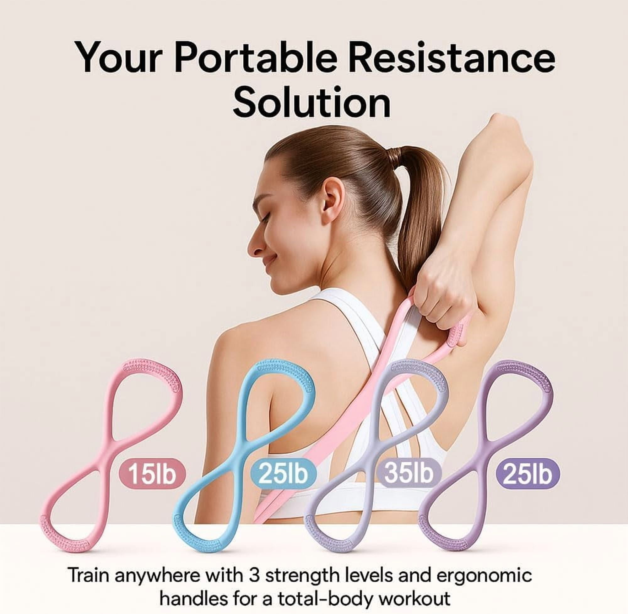ABPETE Resistance Bands, Figure 8 Exercise Bands for Women Men, Portable 8 Shaped Resistance Bands for Arms Back Stretch Training(Pink 25lb + Purple 25lb)