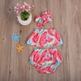 thumbnail image 3 of Bagilaanoe 3pcs Newborn Baby Girl Short Pants Set Watermelon Print Off Shoulder Crop Tops + Shorts Bottom + Headband 6M 12M 18M 24M Infant Casual Summer Outfits, 3 of 8
