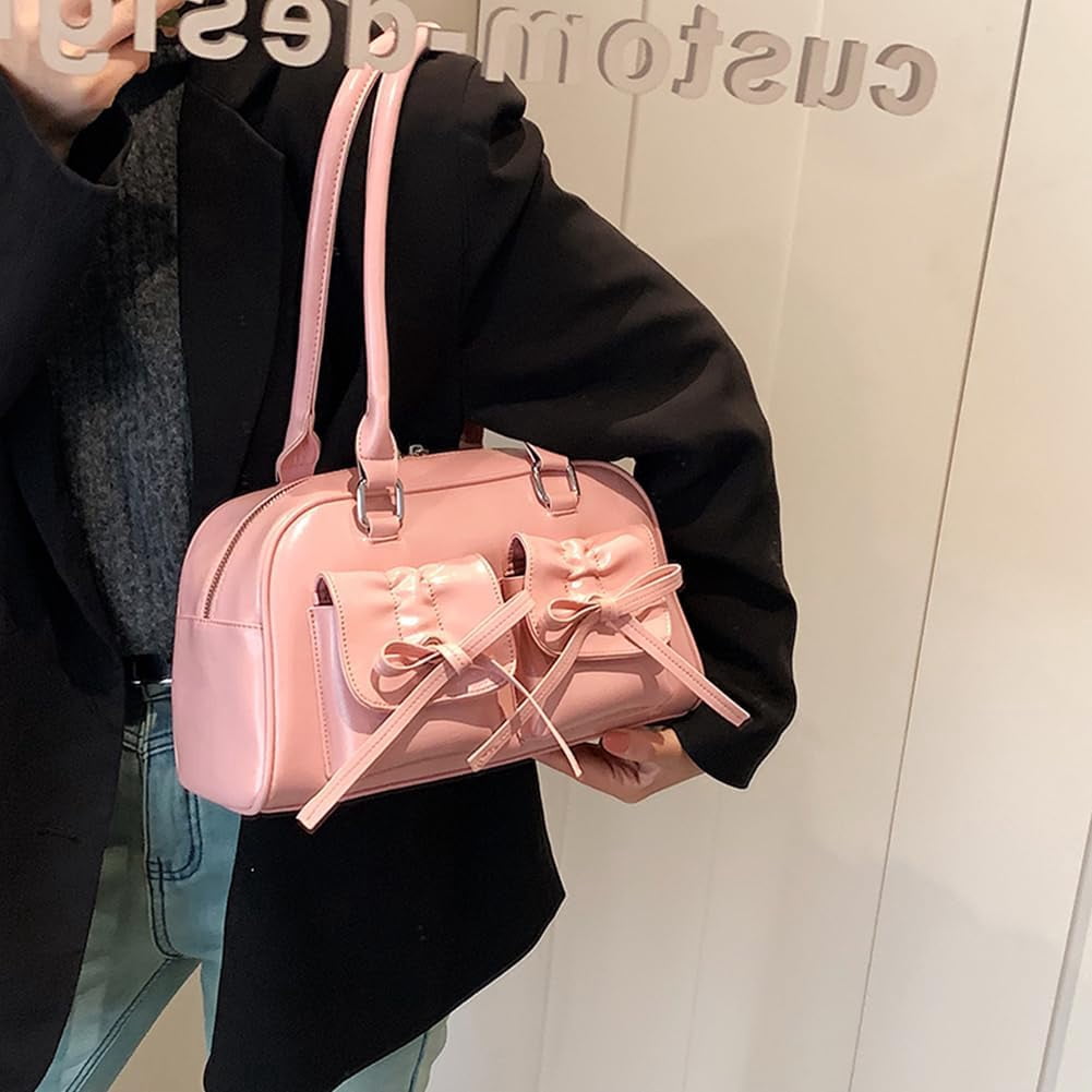 CAILDANL Cute Bow Purse Aesthetic Japanese Shoulder Bag Faux Leather Tote Bag Y2k Red Handbag Purse