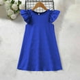 thumbnail image 4 of CYRBOKO Girls Summer Dresses, Flutter Sleeve A-line Birthday Casual Midi Dresses Blue Size 8-9T, 4 of 9