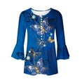 thumbnail image 4 of Womens Tops Ladies Top Floral Print V-Neck Short Sleeve Button T-Shirt Blue L, 4 of 5