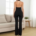 thumbnail image 3 of Women's Halter V Neck Backless Flare Leg Jumpsuit Sexy Bodycon One Piece Outfit, 3 of 6