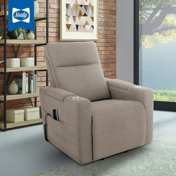 Sealy Logan Lift Assist Recliner with Adjustable Power Headrest and Active Lumbar Support in Beige