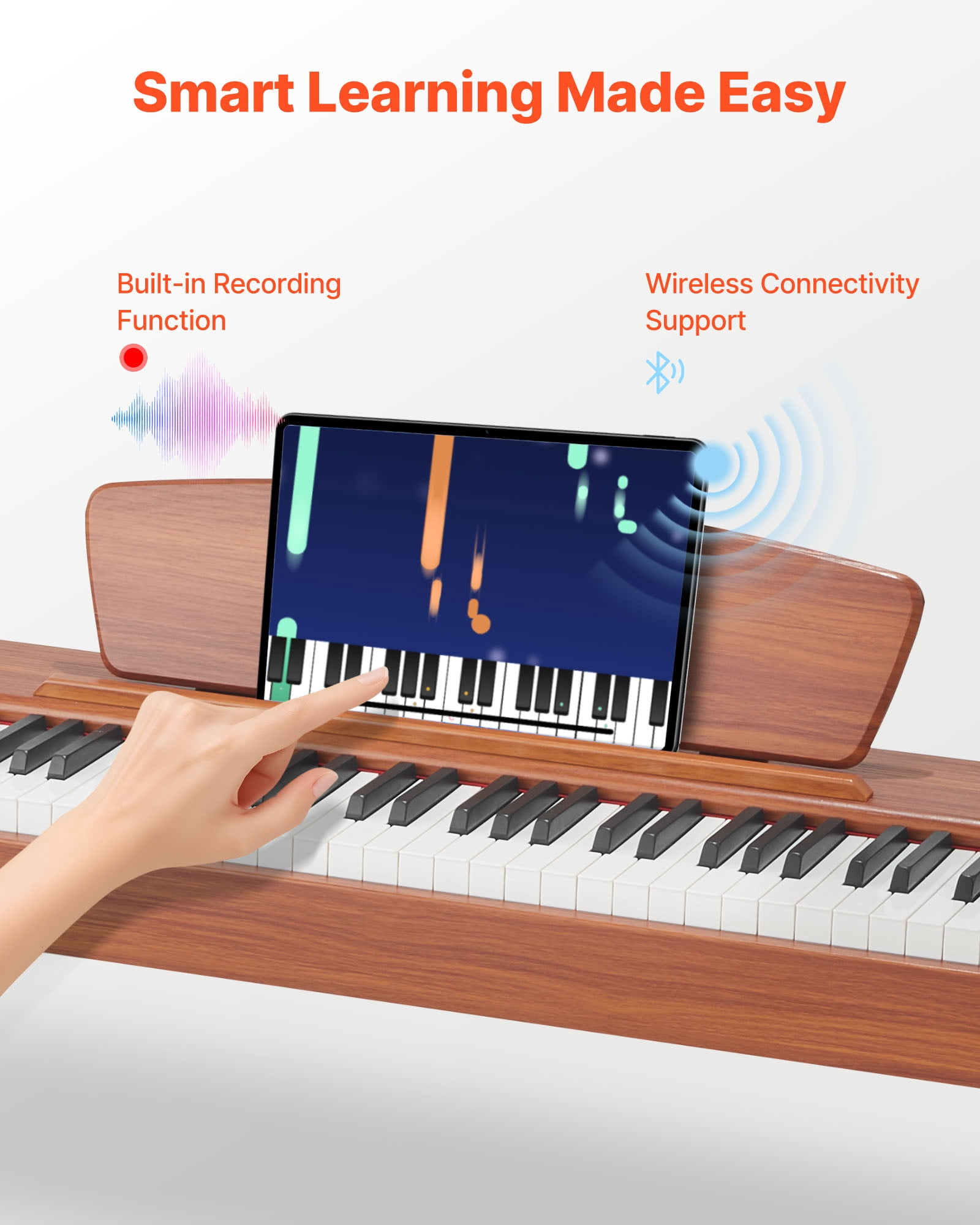 VEVOR Weighted Digital Piano, 88 Keys Fully Weighted, Electric Piano Keyboard with Sheet Music Stand, Triple Pedal, Power Adapter, 280 Tones, Support Wireless Connection, for Beginners, Wood Color