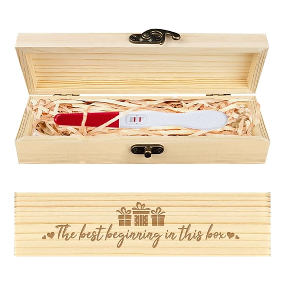 Pregnancy Test Keepsake Box Love Heart Wooden Pregnancy Announcement Gifts Box with Raffia Ribbon and Lock Announcement Gifts for Dad Husband 8x2x1.2inch diy