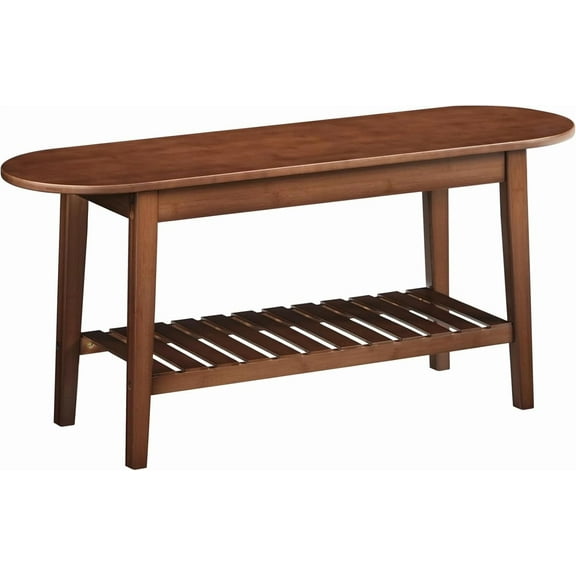 Dining Bench, 2-Tier Bamboo Farmhouse Entryway Bench, Indoor Storage Wooden Bench for Living Room, Dining Room, Hallway, Bedroom, Entryway, Bathroom