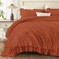 thumbnail image 5 of ANGENIA California King Comforter Sets Burnt Orange, 3 Pieces Farmhouse Shabby Chic Oversized Ruffle Bedding Comforter Sets, Soft Lightweight Microfiber Bed Set(104" x96" Comforter & 2 Pillowcases), 5 of 7
