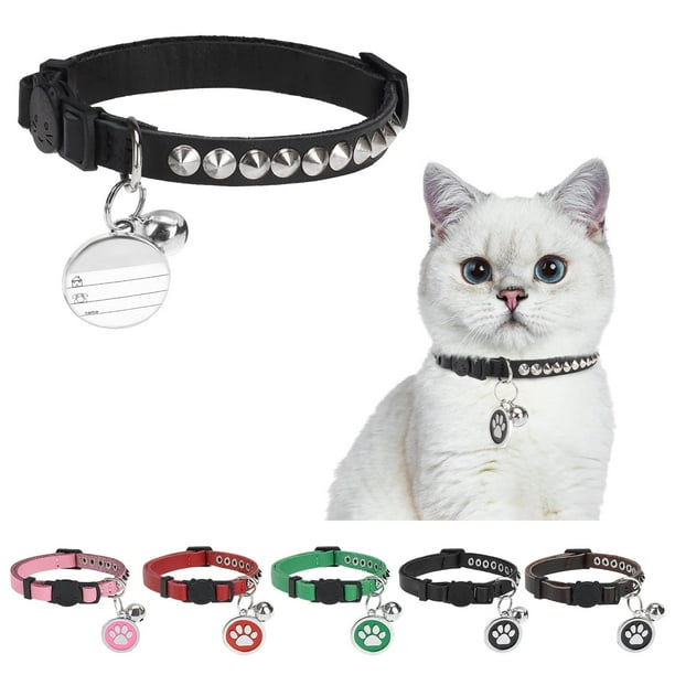 Collar para gatos DILLYBUD de piel personalizado Breakaway negro