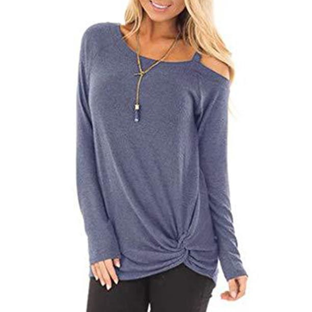 Tops De Manga Larga Con Nudo Torcido Para Mujer Tops De Manga Larga De Un Hombro Para Mujer Mujeres Casual Manga Larga Túnica Tops Solo Hombro Color Sólido Camiseta Para Fiesta ANGGREK No