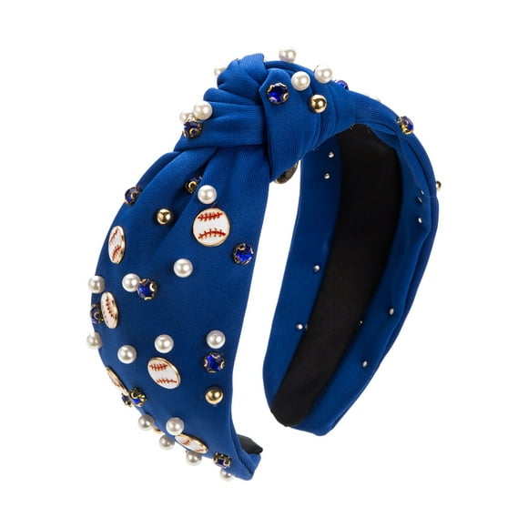 Women Baseball Knot Headband Stylish Shiny Pearl Sports Team Game Day Accessories Hair Band for Athletic Fashion