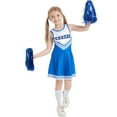 thumbnail image 3 of Goindgs Kids Girls Cheer Leader Uniform Halloween Fancy Dress Up Crop Sleeveless Top with Pleated Skirt Cheers Set Dancewear Outfit for Girls Z3-Blue 7-8 T, 3 of 7