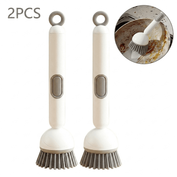 Dish Brush, 2 Packs Soap Dispensing Kitchen Scrubber with 6-Angle Rotatable Scrubbing Wand, Long Handle Refillable Cleaning Tool for Dishes Pots Pans Sink and Kitchen Household Cleaning
