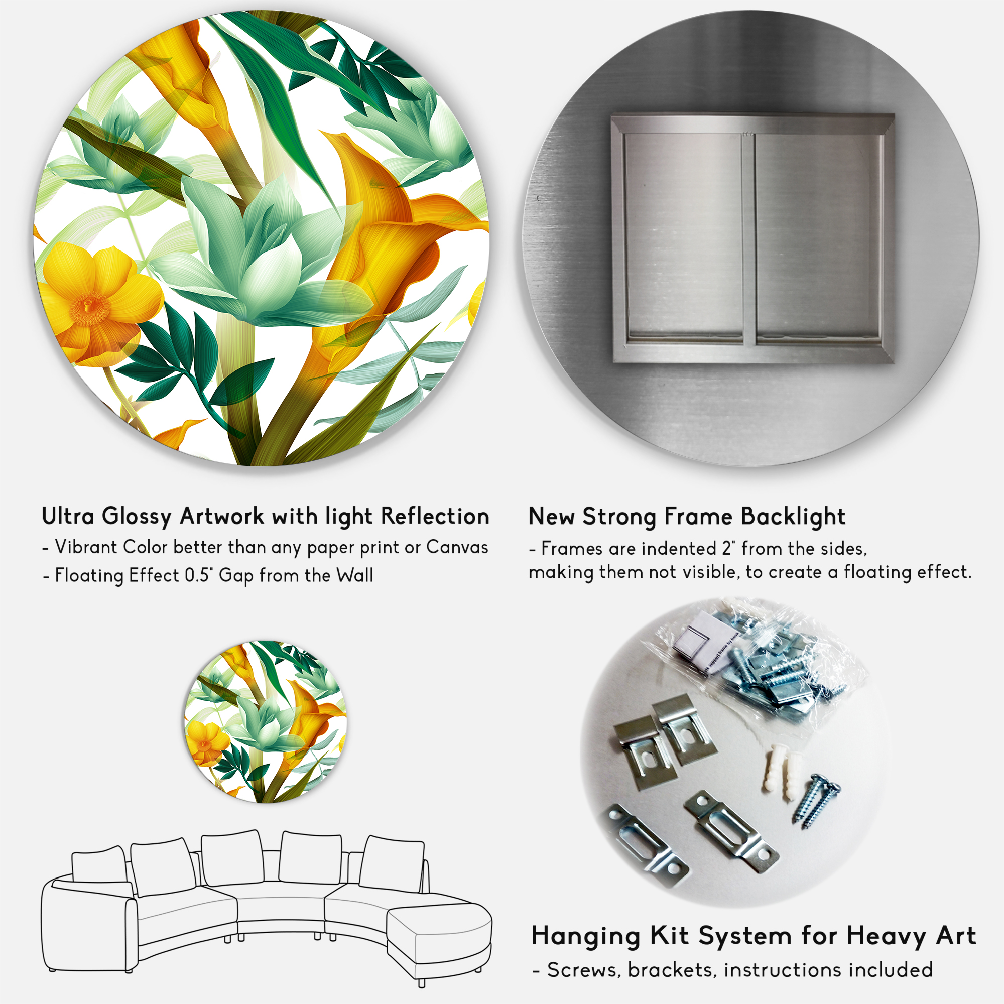 Designart 'Yellow Flowers and Tropical Foliage III' Modern Circle Metal Wall Art 36x36 - Disc of 36