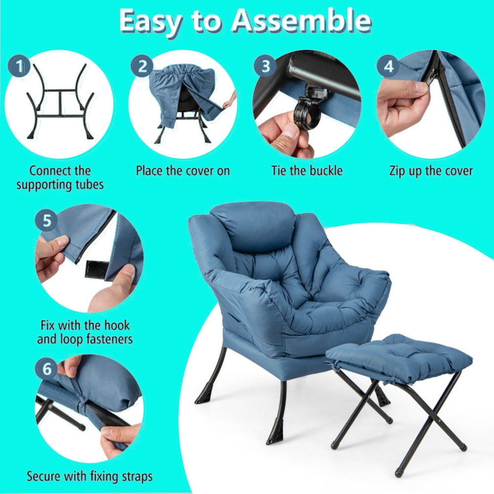 Finihen Recliner Chair with Ottoman Footrest, Modern Accent Sofa Chair with Folding Footrest and Side Pocket, for Living Room, Bedroom, Navy Finihen Recliner Chair with Ottoman Footrest, Modern Accent Sofa Chair with Folding Footrest and Side Pocket, for Living Room, Bedroom, Navy