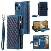 Feishell Crossbody Wallet Phone Case for Apple iPhone 13,Luxury PU Leather Magnetic Buckle Zipper Pocket Card Slots Flip Stand Protective Cover with Hand Strap & Shoulder Strap,Blue