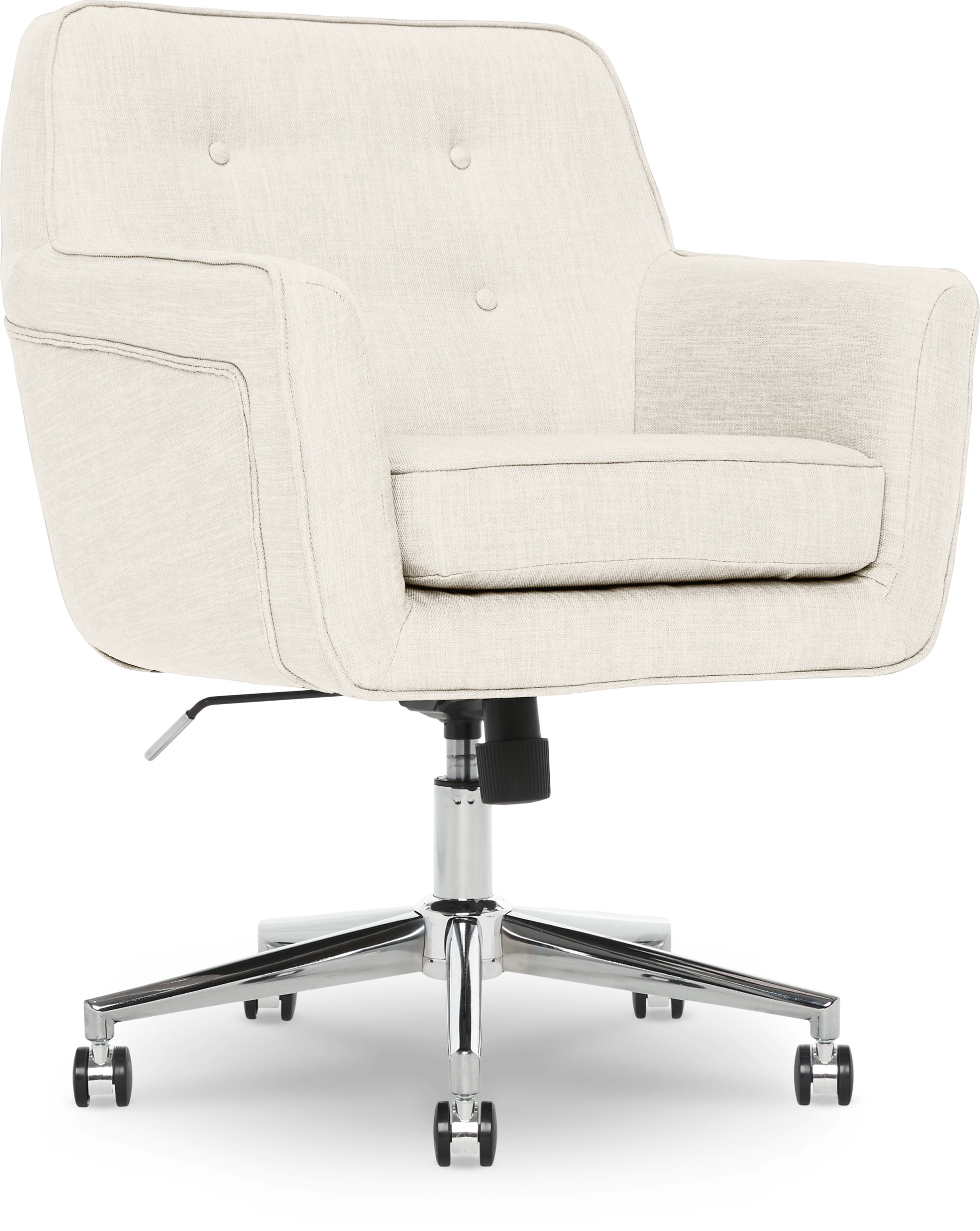 Serta Ashland Home Office Desk Chair with Button Tufted Mid-Back, Memory Foam Cushion and Padded Arms, Modern Vanity Armchair with Wheels for Bedroom, Chrome Metal Base, Ivory