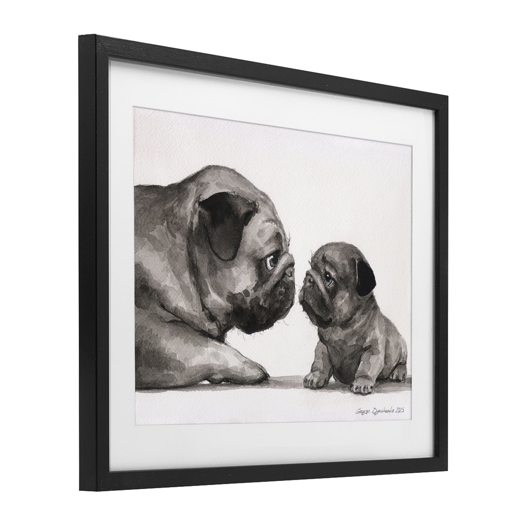 Stupell Industries Pug And Her Puppy Black Framed Print Under Glass, design by George Dyachenko