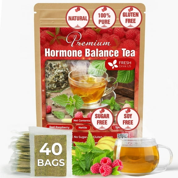 FreshDrinkUs, 40 Hormone Balance Tea Bags Natural Menstrual Cycle Support, 100% Natural & Pure from Red Raspberry Leaves with Spearmint Flavor. Natural Material Tea Bags. No Sugar, No Caffeine, Vegan