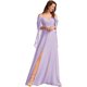 thumbnail image 1 of Vestidos de dama de honor de gasa con cuello en V y tirantes finos personalizados, vestidos formales de dama de honor fruncidos con hombros descubiertos y mangas, 1 of 5