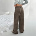 thumbnail image 4 of Women's Casual Fashion Printed Plaid Pocket Pants, Elastic Waist Trousers for Women, Casual Lounge Pants, Comfortable Everyday Wear,Coffee,L, 4 of 5