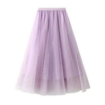 SWSMCLT Women's High Waist Tulle Skirt Flowy Chiffon Pleated Layered A Line Summer Calf Length Vintage Skirt Mesh Purple Small-Large