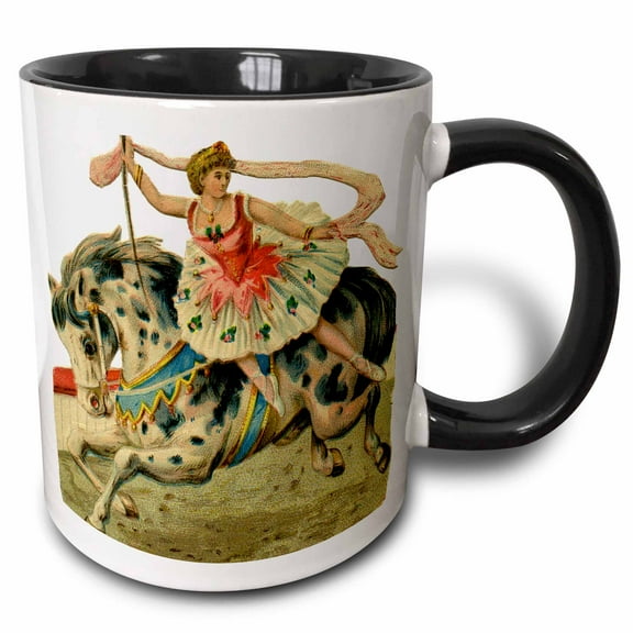 3drose, Circus Horse and Ballerina, 11oz Two-tone Black Mug