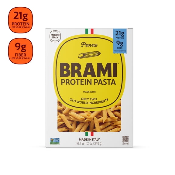 Brami Penne High Protein Pasta, 21g Protein, High Fiber, Shelf-Stable Noodles, 12 oz Box