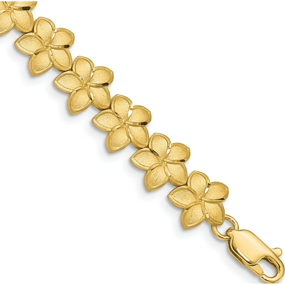 14K Yellow Gold Brushed & D/C Plumeria Bracelet (7.25 X 10) Made In United States fb1527-7.25