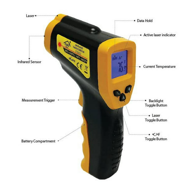 CBO Home Infrared Thermometer Gun, Digital Food Thermometer, Temperature  Gun, Temp Gun, Laser Thermometer Gun for Pizza Oven, Grill, Meat, Griddle
