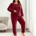 thumbnail image 2 of Wensltd Women's Plus Size Pajama Set Solid Color Long Sleeve Long Pants Fleece Sleepwear Warm Cozy Autumn Winter Thick Outfit, 2 of 5