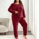 thumbnail image 1 of Conjunto de pantalones y blusa de poliéster para mujer, de talla grande, a la moda, de manga larga y color liso, informal, para estar en casa, 1 of 5