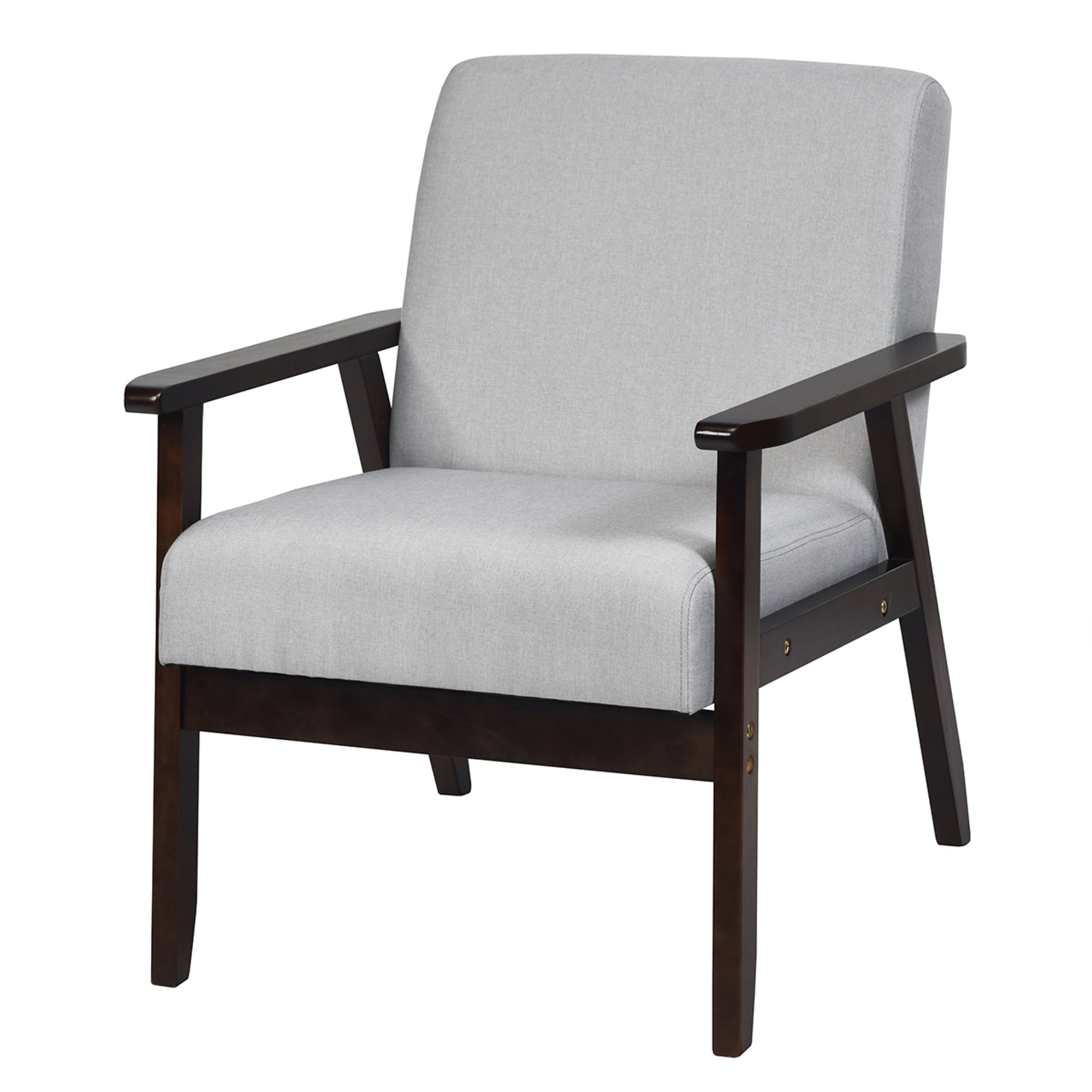 Gymax Wooden Upholstered Accent Chair Fabric Armchair Home Office Light
