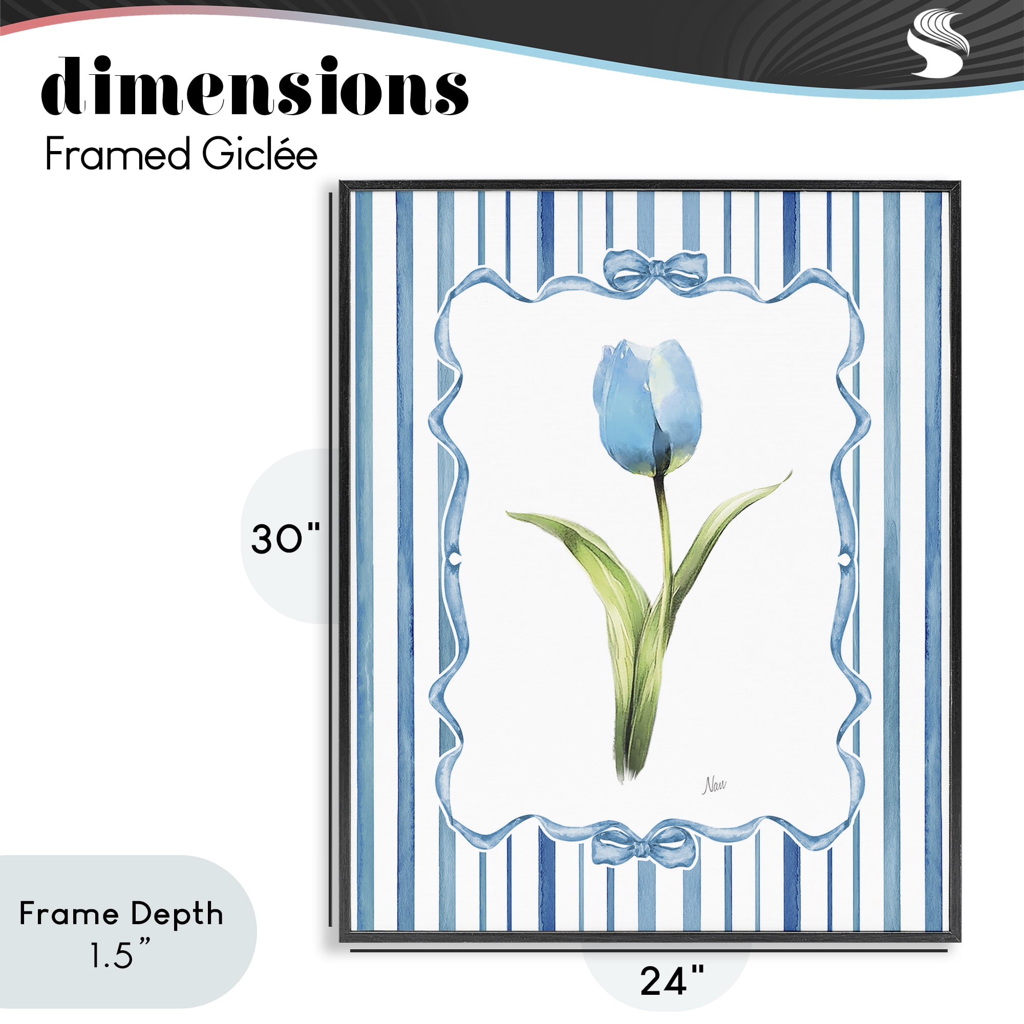 Stupell Industries Single Blue Tulip Stripes Black Framed Giclee Art, design by Nan