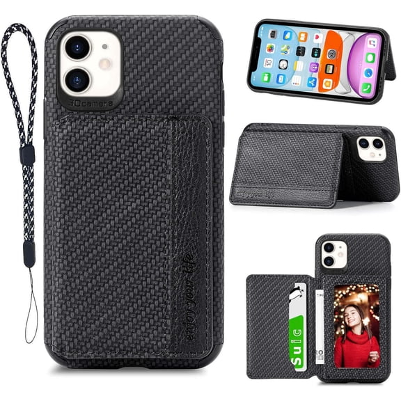for iPhone 11 Case with Card Holder,Kickstand for iPhone 11 Wallet Case,RFID Blocking,Camera Protector,PU Leather Shockproof Protective Flip Cover for iPhone 11 Phone Case (Black)