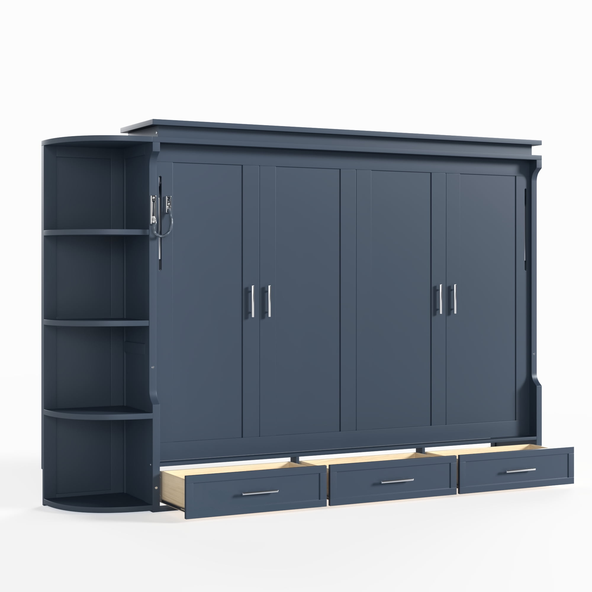 Mintazer Queen Murphy Bed with Side Cabinets & 3 Drawers, Wall Foldable Bed with Storage for Bedroom Guest Room Home Office, Blue