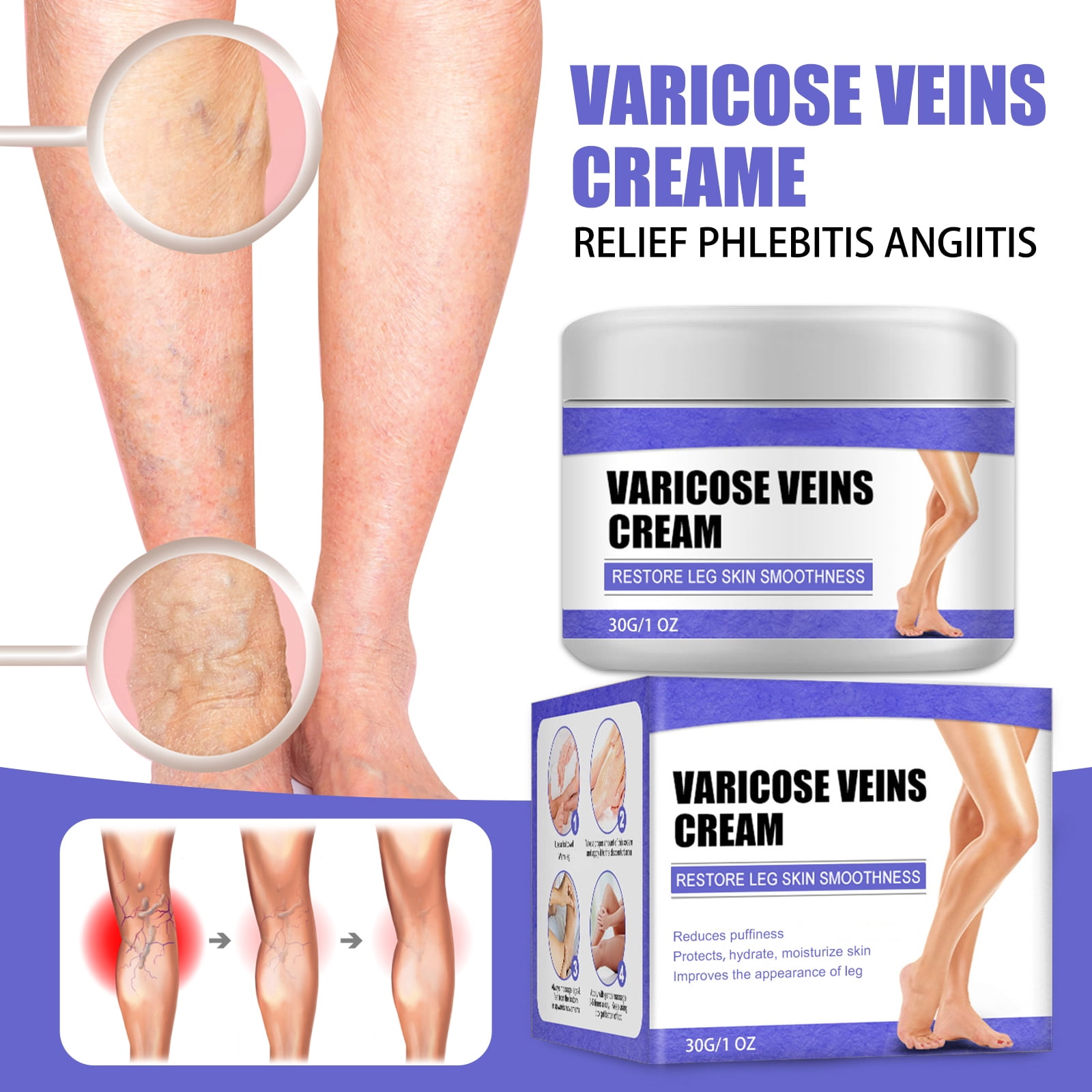 Alvantor Leg Cream for Varicose, Daily Moisturizing Massage Cream for Leg Soreness & Swelling Relief, 1.06oz