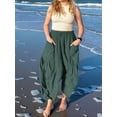 thumbnail image 2 of Katigan Womens High Waist Wide Leg Pants Loose Fit Casual Linen Blend Trousers Comfort Green XL, 2 of 5