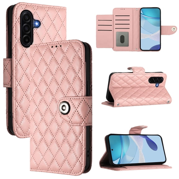 for Samsung Galaxy A17 5G Wallet Case, Elegant Card Holder Cash Slot PU Leather Kickstand Shoulder Strap Shockproof Protective Flip Women Girls Case Cover for Samsung Galaxy A17 5G, Coralpink