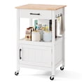 thumbnail image 1 of Gymax Rolling Kitchen Island Kitchen Cart w/ Rubber Wood Top Drawer White, 1 of 10