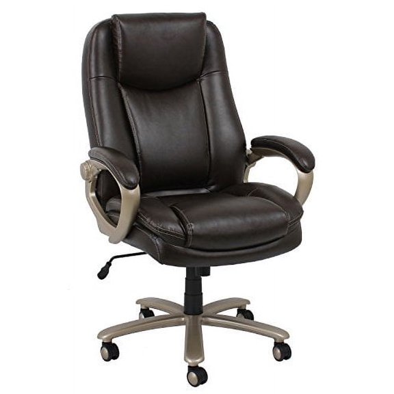 ESS-201-BRN -OFM office home computer college school task essentials by ofm big and tall leather executive office chair with arms, brown/bronze