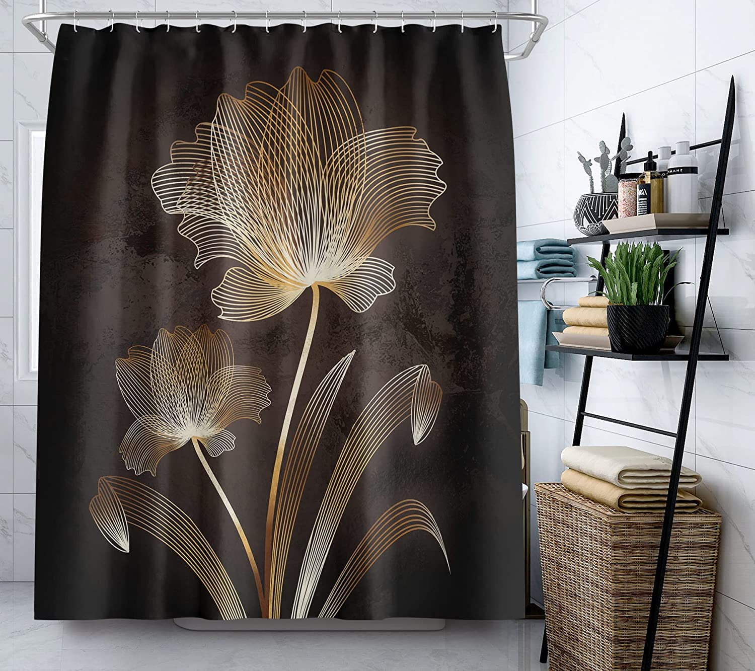 Abstract Shower Curtain 72 X 72 Inches With 12 Hooks Modern Aesthetic Abstract Stripe Shower Curtain Set For Bathtub Bathroom Gray Blue Brown Contemporary Abstract Painting Fabric Shower Curtains