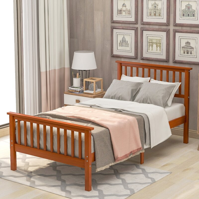 Twin Platform Bed Frame, UHOMEPRO Wooden Twin Bed Frame with Headboard