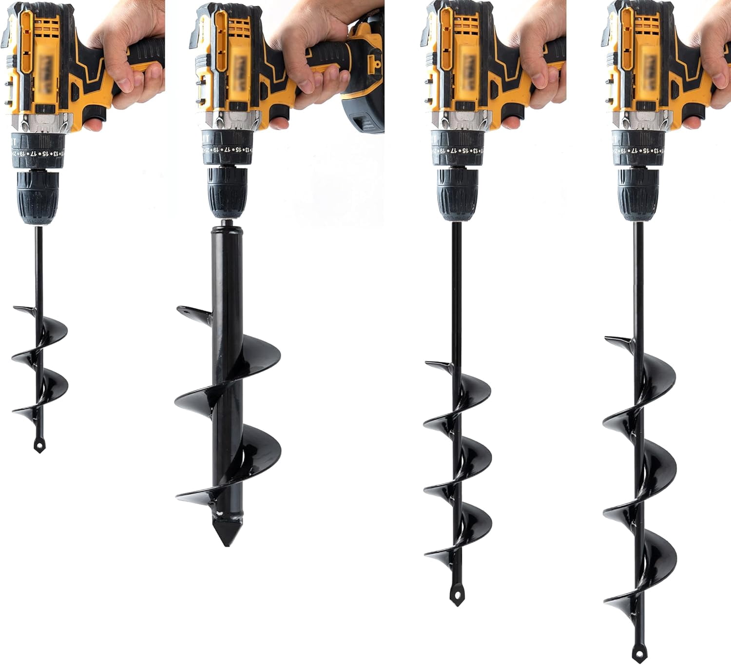 VASGOR Set of 4 (1.6x9", 2x14.5", 2.6x16.5", 3x12") Auger Drill Bit for Planting - Easy planter garden Auger - Bulb & Bedding Plant Augers - Posthole Digger for 3/8” Hex Drive Drill