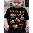 thumbnail image 1 of Camiseta de manga corta de verano "GOD DIYA YO SOY" para niños y niñas, con un camión pequeño y una excavadora de dibujos animados en un diseño creativo y diverso., 1 of 6