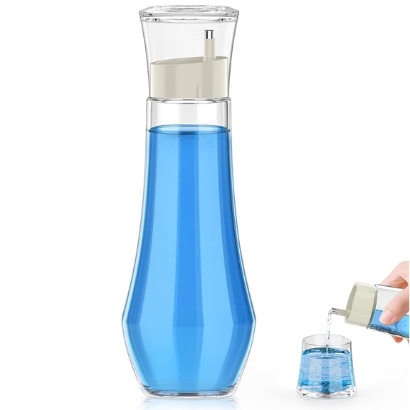 Januofit Glass Mouthwash Dispenser for Bathroom, 8.8 oz Refillable Mouthwash Container With Lid Cup, Small Clear Mouthwash Bottle for Countertop