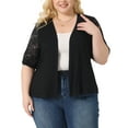 thumbnail image 2 of DARING DIVA Plus Size Lightweight Lace Half Sleeve Open Front Cardigan 1X Black, 2 of 6